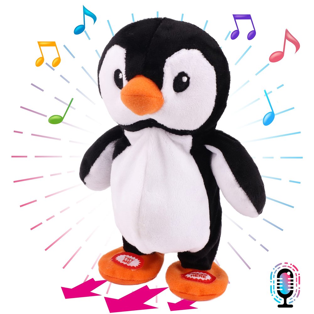 Hopearl Talking Singing Penguin Repeats What You Say Walking Electric Interactive Animated Toy Speaking Plush Buddy Gifts for Toddlers, 7.5''
