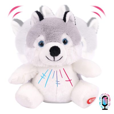Hopearl Talking Husky Repeats What You Say Shaking Head Electric Interactive Animated Toy Speaking Plush Buddy Birthday Festival for Toddlers, 7.5''