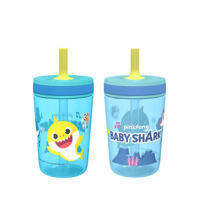 Zak Designs 15oz Baby Shark Kelso Tumbler Set, Leak-Proof Screw-On Lid with Straw Made of Durable Plastic and Silicone, Perfect Bundle for Kids (2pcs Set)