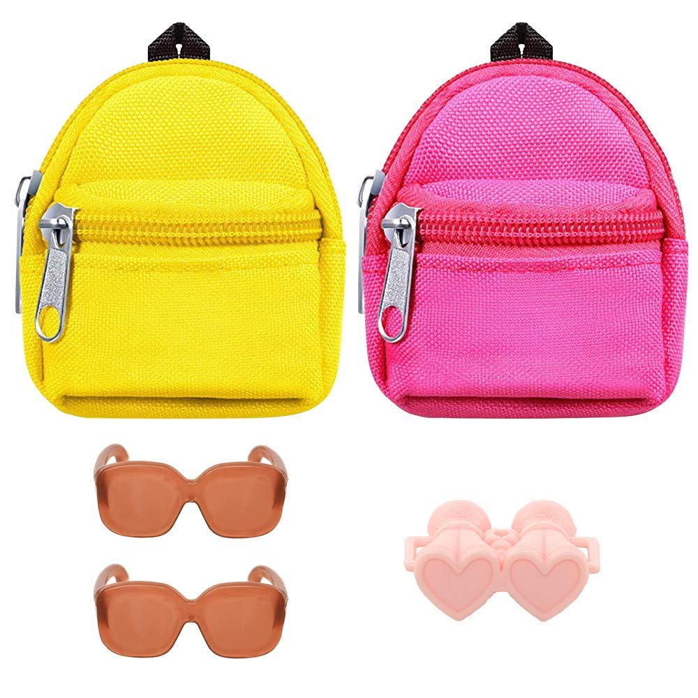 BARWA 5 Pcs Doll Travel Accessories 2 Doll Backpack Bag with Zipper with 2 Sunglasses 1 Telescope for 11.5 inch Dolls