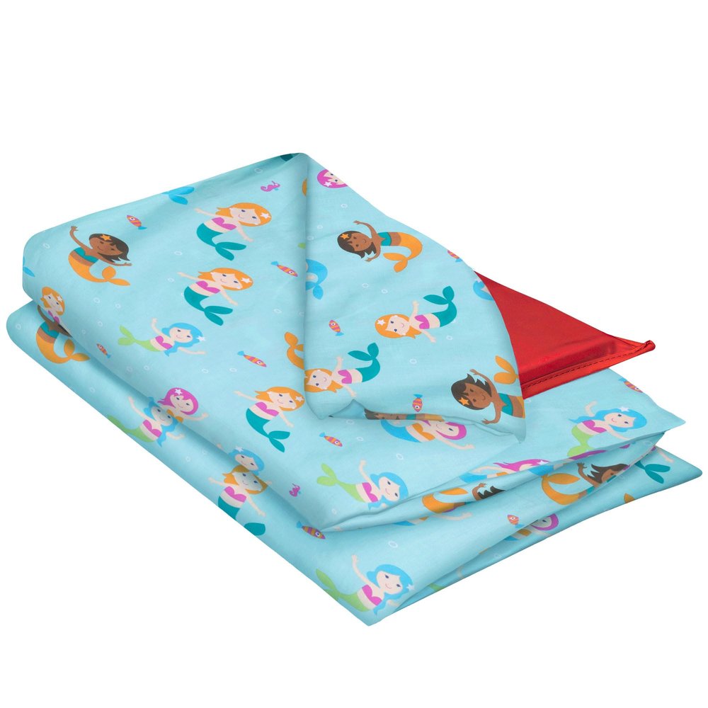 Wildkin Kids Cotton Nap Mat Cover  Soft, Sewn-in Flap, Durable & Fits 1.5" Vinyl Sleep Mats - Mermaids