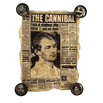 Asylum Zone Vintage Serial Killer Newspaper with Magnets Jeffrey Dahmer Ted Bundy Charles Manson John Wayne Gacy
