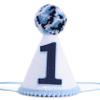 WAOUH Boys 1st birthday hat -navy blue felt, cone-shaped mini crown, photo props view 1