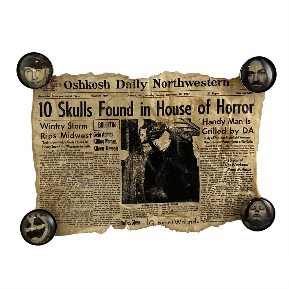 Asylum Zone Vintage Serial Killer Newspaper with Magnets Jeffrey Dahmer Ted Bundy Charles Manson John Wayne Gacy