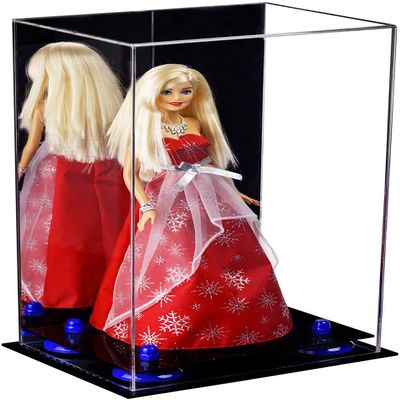Better Display Cases Acrylic Versatile Display Case- Medium Rectangle Box with Mirror Case, Dark Blue Risers and Black Base 8" x 6" x 14" (V18/A092)