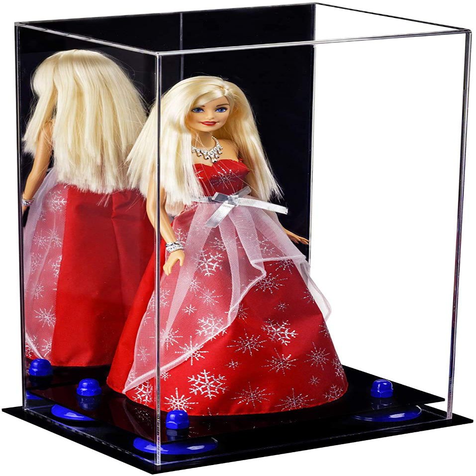 Better Display Cases Acrylic Versatile Display Case- Medium Rectangle Box with Mirror Case, Dark Blue Risers and Black Base 8" x 6" x 14" (V18/A092)