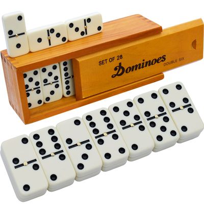 Queensell Dominos Set for Adults  Dominoes - Classic Board Games, Double 6 Dominoes Family Games for Kids and Adults - Double Six Standard Dominos Set 28 Tiles with Wood Case, Juegos de Mesa