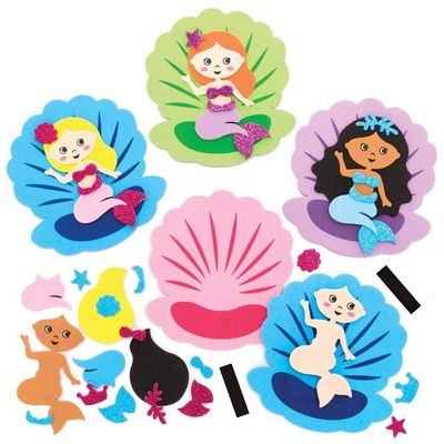 Baker Ross FE168 Mermaid Mix & Match Magnet Kits - Pack of 8, Magnets for Kids, Fridge Magnet for Children, Make Your Own Magnets Craft Kit
