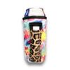 16oz Can Cooler Insulated - Lit Handlers Neoprene Fabric Beverage Cooler Sleeve with Handle & Pocket - Water Resistant Soda & Energy Drink Holder - Machine Washable Beer Can Covers(Tie Dye w/Leopard) view 1