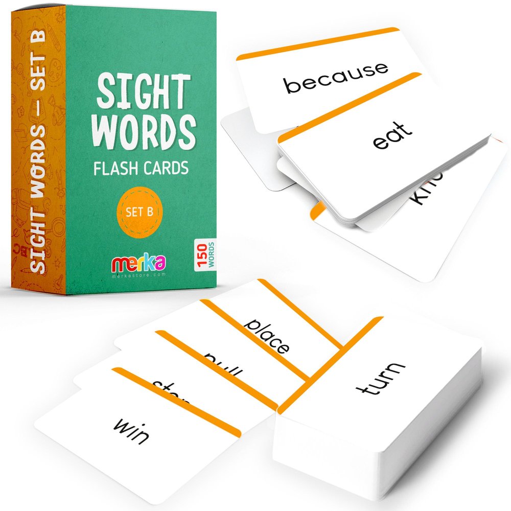 merka Sight Word Flash Cards - 150 Cards, Set B - Fry Sight Words & Vocabulary Flashcards for 1st Grade Reading