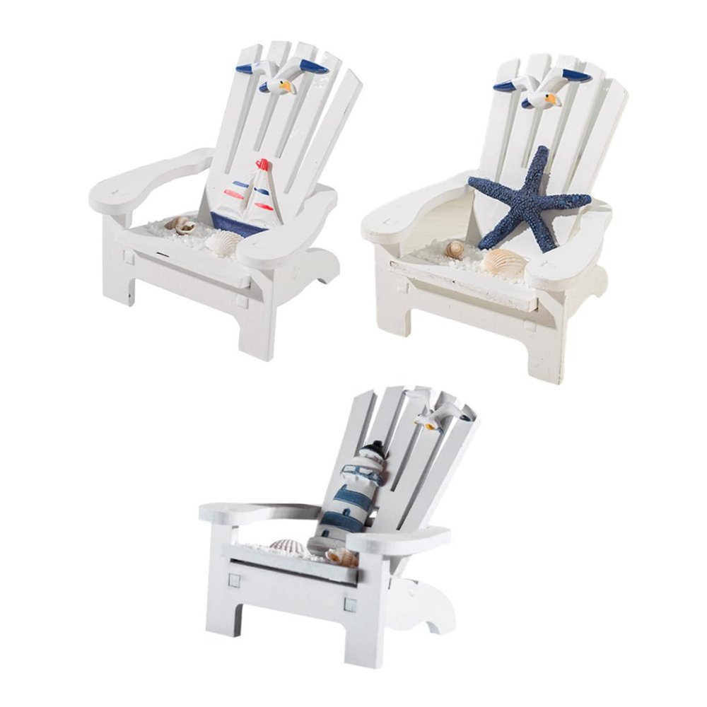 4Pcs Miniature Chair Mini Wooden Beach Chair Nautical Dollhouse Furniture Accessories Micro Landscape for Photo Props Doll House Decor