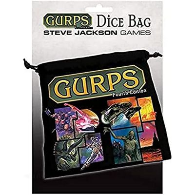 GURPS 4th Edition Dice Bag | Large Drawstring Bag 7 x 7 | Printed Fabric | Holds Over 100 Dice | RPG Bag | Roleplaying Game Bag | Tabletop Adventure Game Bag | from Steve Jackson Games