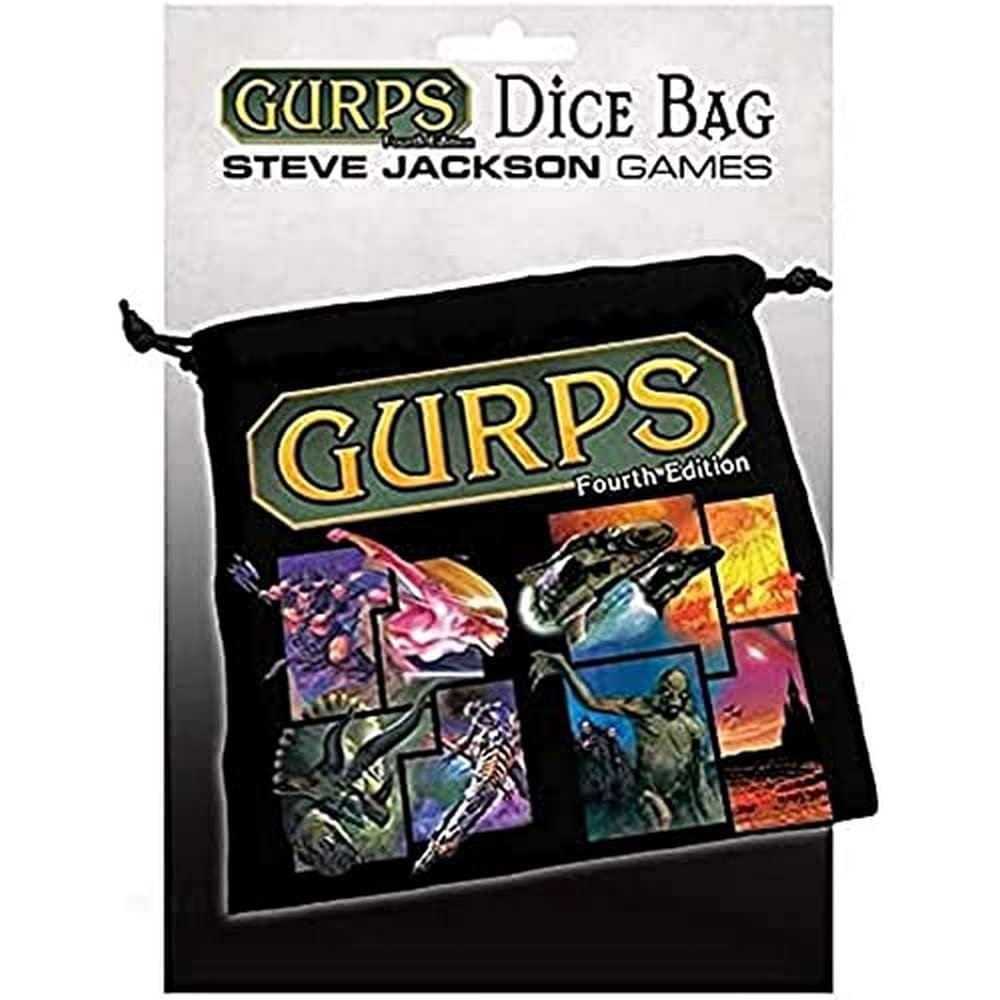 GURPS 4th Edition Dice Bag | Large Drawstring Bag 7 x 7 | Printed Fabric | Holds Over 100 Dice | RPG Bag | Roleplaying Game Bag | Tabletop Adventure Game Bag | from Steve Jackson Games