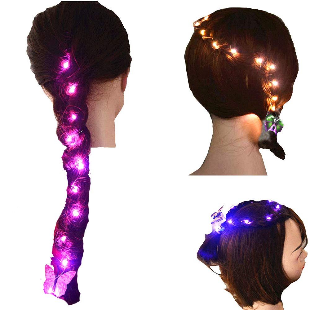 2pcs Girls Glow DIY Hair LED Lights String Blinking Hair Styling Tools Braider Weaving Braids Party Birthday Gift