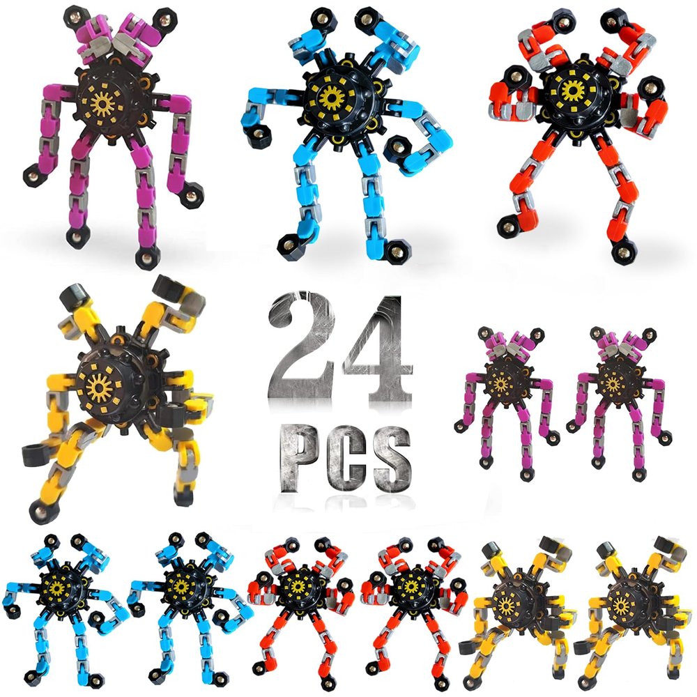 24 Pack Funny Sensory Fidget Toys,Deformable Chain DIY Robot Spinners Stress Relief Gyro Toy Birthday Gifts Goodie Bag Christmas Stocking Stuffers Classroom Prizes Party Favors for Kids Adults