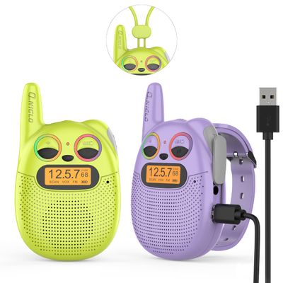 Qniglo Walkie Talkies for Kids Rechargeable 2 Pack,Christmas Birthday Gifts Toys for Age 3-12 Boys Girls, Long Range Kids Walky Talky with FM Radios for Family Kid Adventure Camping Hiking Spy Games