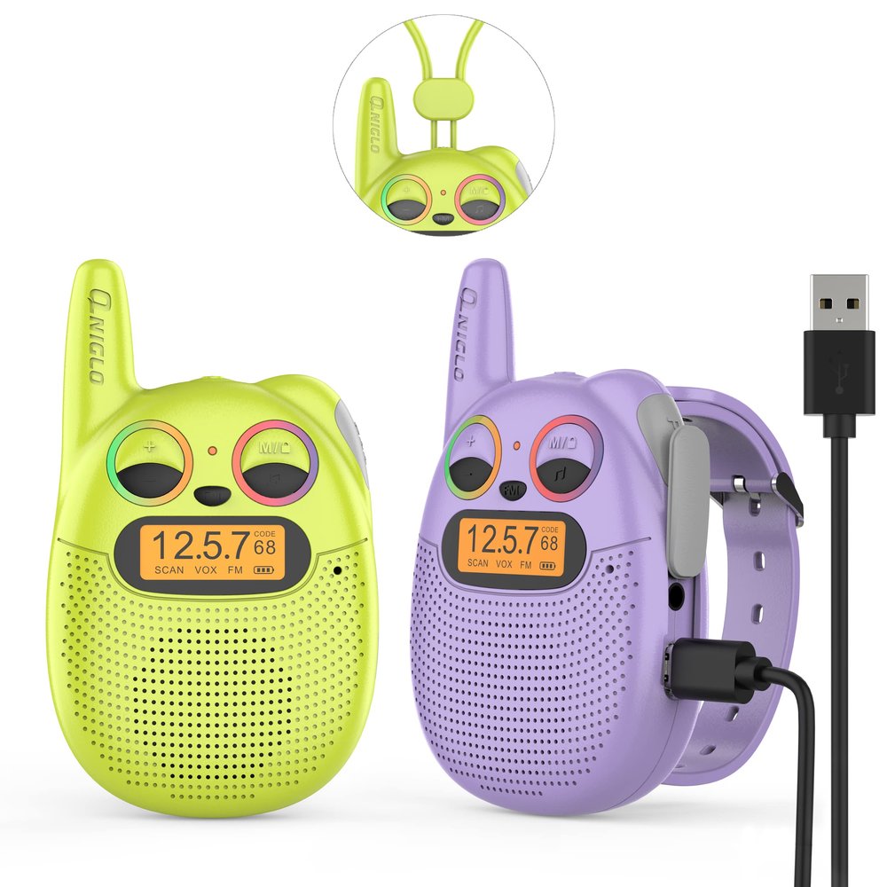 Qniglo Walkie Talkies for Kids Rechargeable 2 Pack,Christmas Birthday Gifts Toys for Age 3-12 Boys Girls, Long Range Kids Walky Talky with FM Radios for Family Kid Adventure Camping Hiking Spy Games