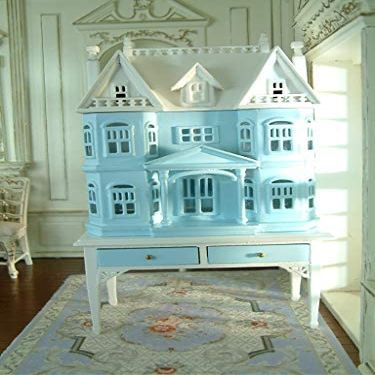 Fine Home Crafts ARTLEER Exquisite Blue White French Villa Le Chateau Cabinet Hand Painted 1/12 Scale Luxury
