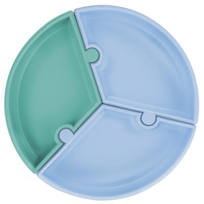 MinikOiOi Puzzle 100% Silicone Suction-Based Plate with Detachable 3 Sections 6m+ Mineral Blue/Aqua Green