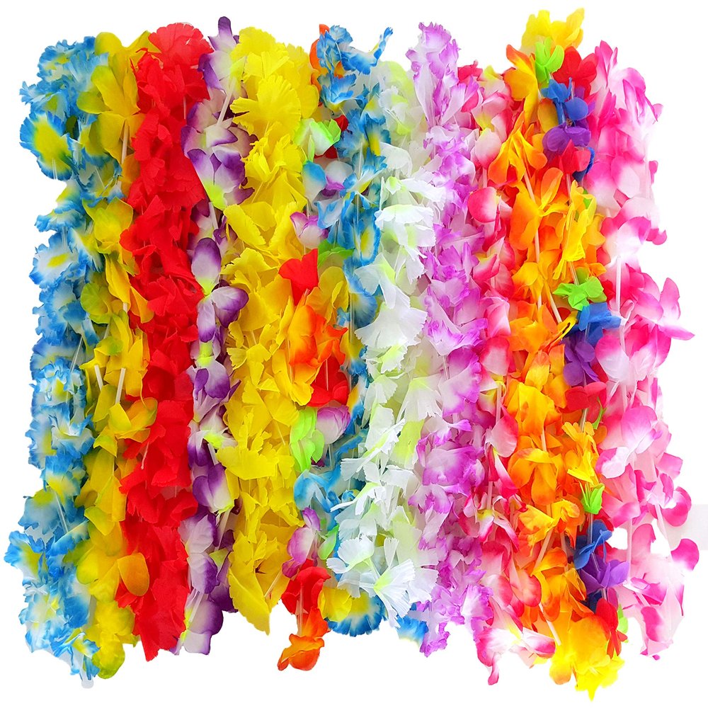 Dondor Enterprises Tropical Leis Necklace, Hawaiian Luau Flower Leis (24 Pack - Multicolored)