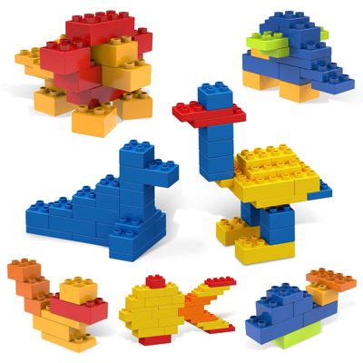PicassoTiles 100 Piece Large Construction Brick Building Blocks STEM Bricks Toy Set Creative Learning Early Education Playset 5 Colors 4 Unique Shapes Mix & Match Toys for Kids Boys Girls Child Age 3+