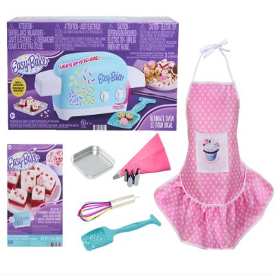 Easy Bake Oven / Pan/ Pan Tool/ Red Velvet Cupcakes Refill / Pink Kid-Sized Apron / Rainbow Whisk / Pink Frosting Piping Bag (7 Items) -Easy Bake Oven and Accessories Gift Set
