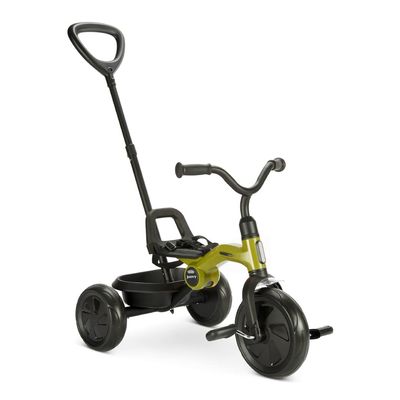 Joovy Tricycoo Fold & Go Toddler Tricycle Featuring Removable, Adjustable Push Handle, Lockable Front Pedals, Height-Adjustable Seat, 3-Point Safety Harness, and Rear Storage Box (Greenamole), Large