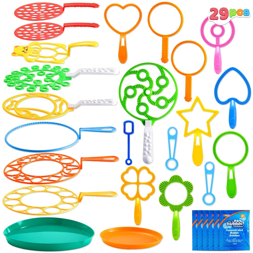 JOYIN 29 Pcs Big Bubble Wands Set, Giant Bubble Wand Bulk with Tray for Kids Outside Blowing, Toys for Summer Easter Party Favor Birthday Toddlers