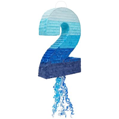 BLUE PANDA Ombre Blue Number 7 Pull String Pinata, Party Game for Kids Ages 3-14, Fillable Hanging Decoration for Birthday Decorations, Holds Candy, Toys & Confetti (16.5 x 11.5 x 3 In)