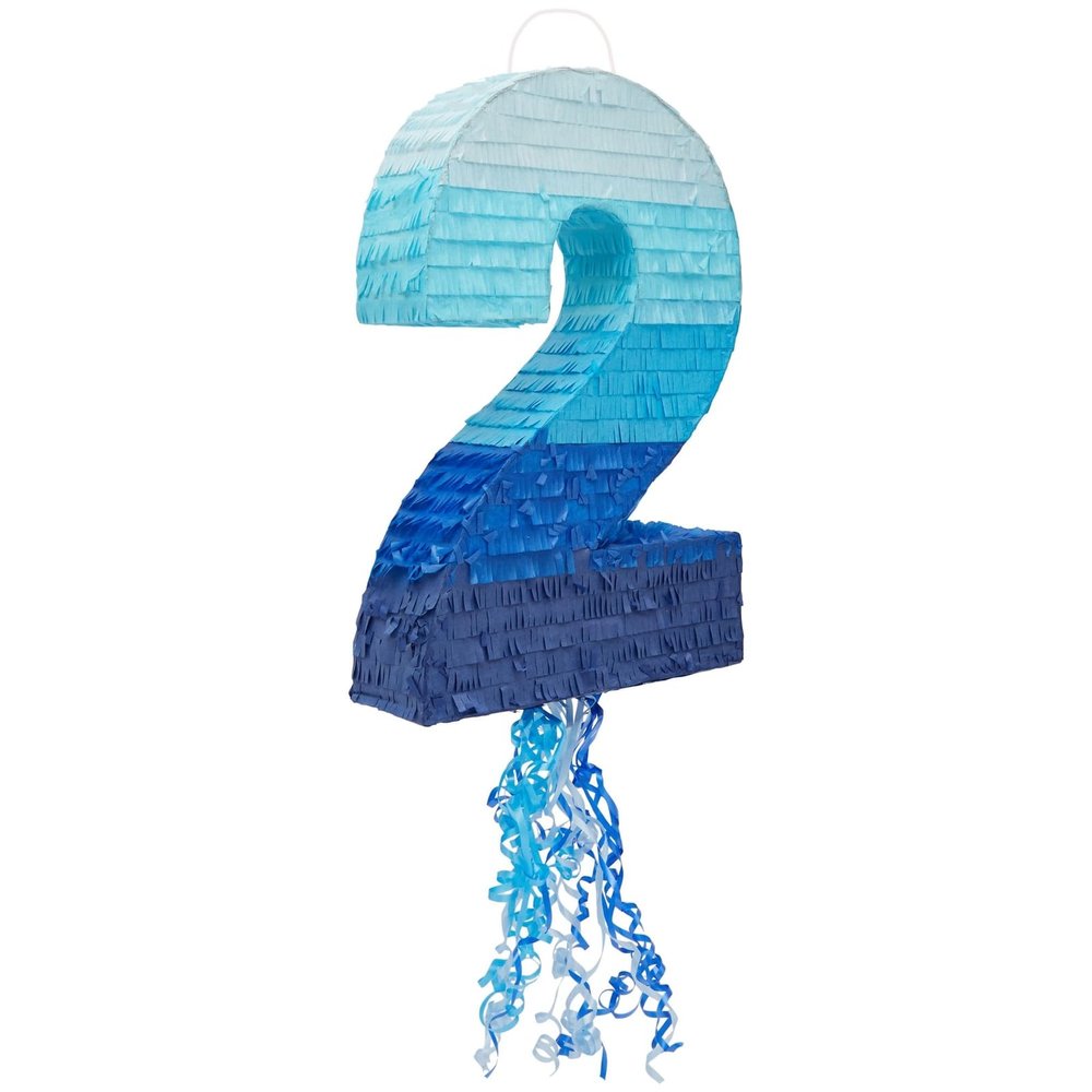 BLUE PANDA Ombre Blue Number 7 Pull String Pinata, Party Game for Kids Ages 3-14, Fillable Hanging Decoration for Birthday Decorations, Holds Candy, Toys & Confetti (16.5 x 11.5 x 3 In)