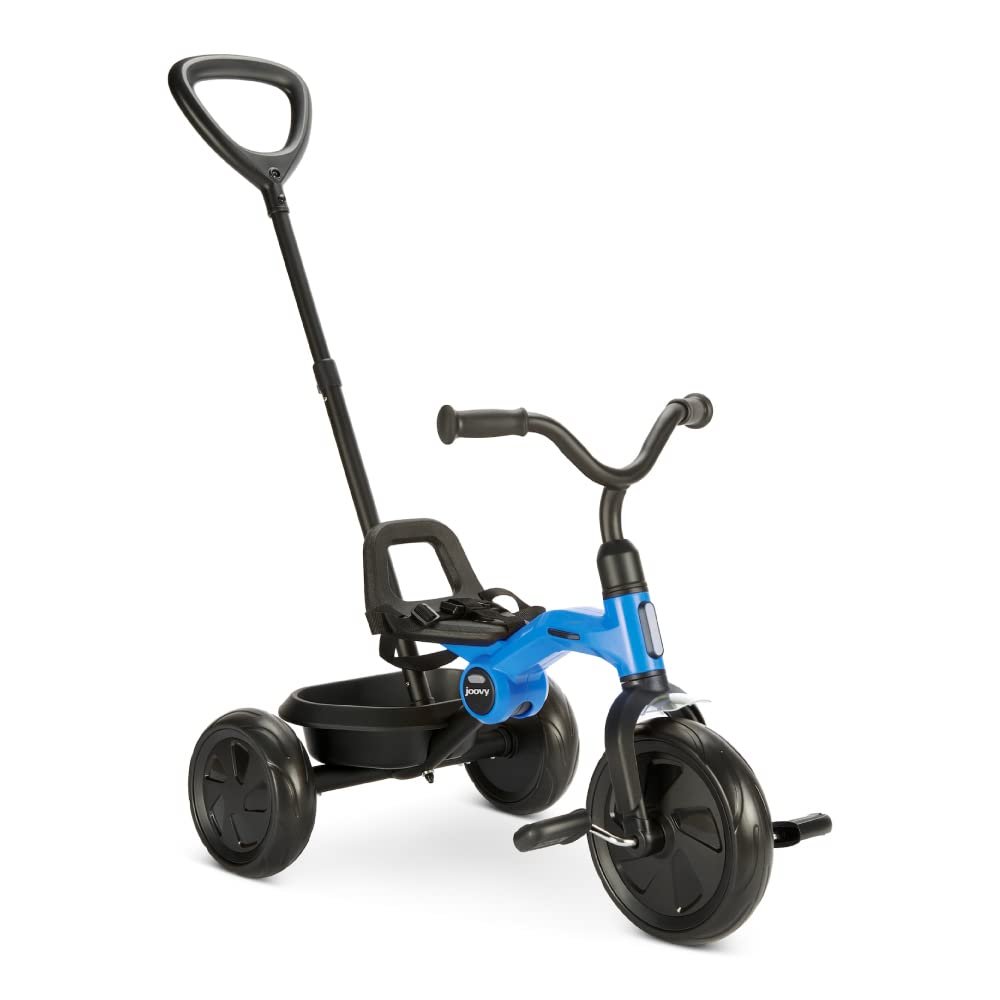 Joovy Tricycoo Fold & Go Toddler Tricycle Featuring Removable, Adjustable Push Handle, Lockable Pedals, Height-Adjustable Seat, 3-Point Safety Harness, and Rear Storage Box (Blueness), 27.6"x18.5"x37"