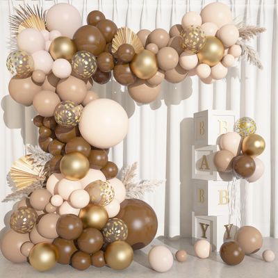 150PCS Brown Balloons Garland Arch Kit, Different Size Brown Nude Boho Blush Tan Neutral Beige Gold Balloons for Woodland Bear Baby Shower Wedding Jungle Safari Birthday Party Decorations