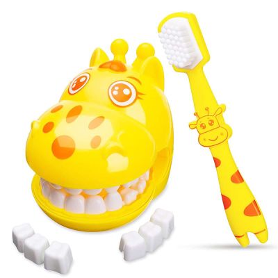 YOUYA DENTAL Early Education Brushing Toys, Children Role Play Toys Cute Giraffe Early Education Cartoon Tooth Brushing Practice Toys Model Teaching Children Brushing Model for Kindergarten Kids Child