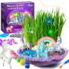 BRYTE Light Up Unicorn Terrarium Kit - Blue & Pink Round Plastic Dome, Ages 4-12 - Fairy Garden Kids Kit with Seeds & Terrarium Rock view 1