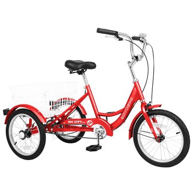 MOPHOTO Small Tricycle 16 Inch Low Step-Through 3 Wheel Bike, Single Speed Trike for Beginner Riders with Rear Basket