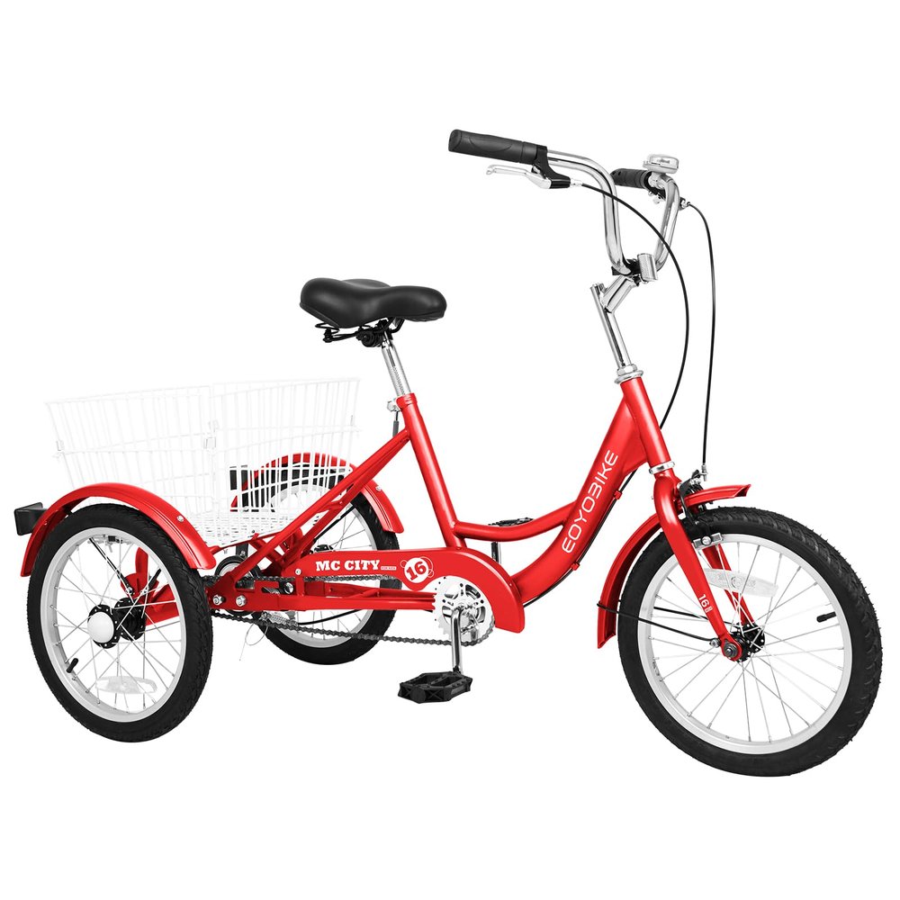 MOPHOTO Small Tricycle 16 Inch Low Step-Through 3 Wheel Bike, Single Speed Trike for Beginner Riders with Rear Basket