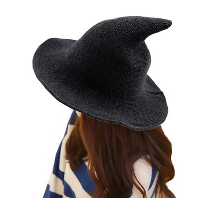 APOSU Witch Hat,Foldable Wool Halloween Witch Hat for Women,Pointed Wizard Cap for Cosplay Costume Accessory and Daily