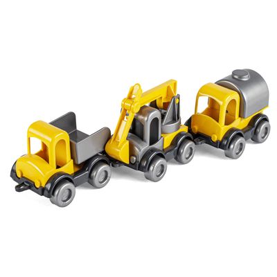 Wader Dump 60021 Kid Cars Construction Site Set, 3 Yellow Vehicles with Tipper, Crane and Potion Truck, Sturdy Steel Axles, from 12 Months, Ideal as a Gift for Creative Play, Standard