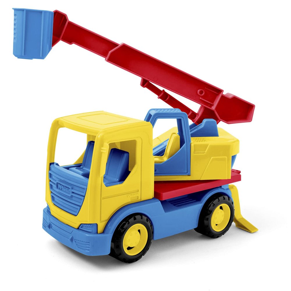 Wader 35318 35318-Tech Truck with Crane, Passenger Basket, Rotating Attachment and Sturdy Steel Axles, Approx. 29 x 11.5 x 32 cm, from 12 Months, Ideal as a Gift for Creative Play, Colourful