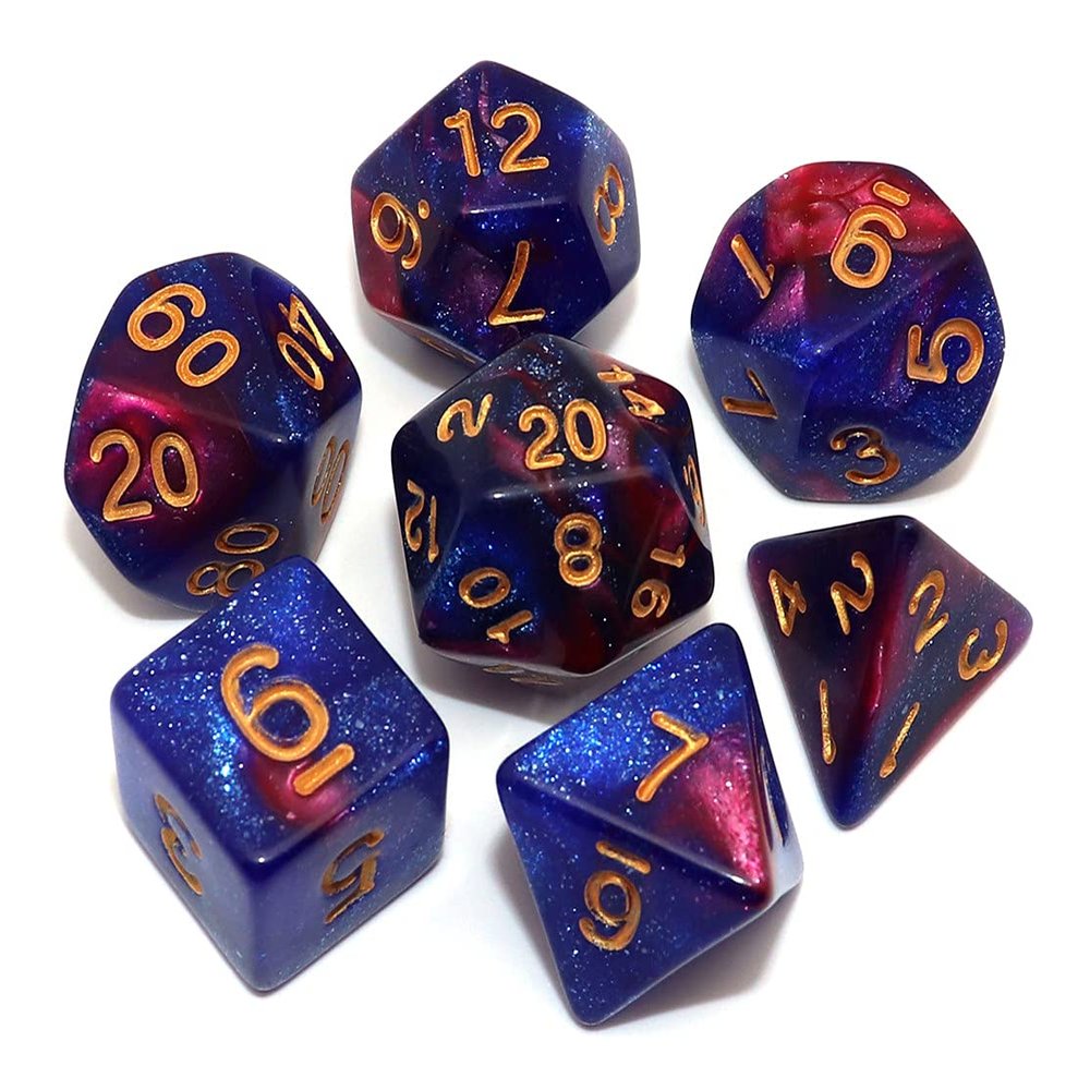 CREEBUY Blue Mix Red DND Glitter Dice Set for Dungeon and Dragons Warhammer D&D RPG Role Playing Games Board Game Polyhedral Dice