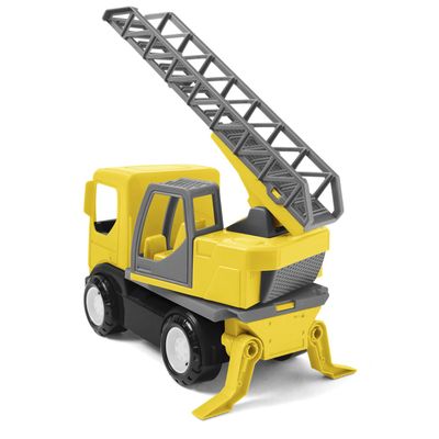 Wader 35369 Tech Truck 35369-Tech Fire Brigade with Ladder, Rotating Attachment, feet and Sturdy Steel axles, Approx. 31 x 14.5 x 19 cm, Yellow, from 12 Months, Ideal as a Gift for Creative Play