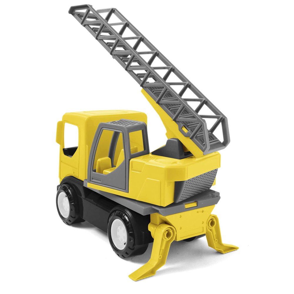 Wader 35369 Tech Truck 35369-Tech Fire Brigade with Ladder, Rotating Attachment, feet and Sturdy Steel axles, Approx. 31 x 14.5 x 19 cm, Yellow, from 12 Months, Ideal as a Gift for Creative Play
