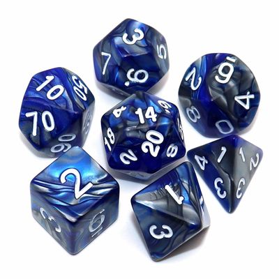 CREEBUY DND Dice Blue Mix Silver D&D Polyhedral Dice Set for Dungeon and Dragons MTG RPG Dice 7-Die Set D20 D12 D10 D% D8 D6 D4