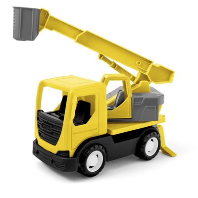 Wader 35368 35368-Tech Truck with Crane, Passenger Basket, Rotating Attachment and Sturdy Steel Axles, Approx. 31 x 14.5 x 19 cm, Yellow, from 12 Months, Ideal as a Gift for Creative Play