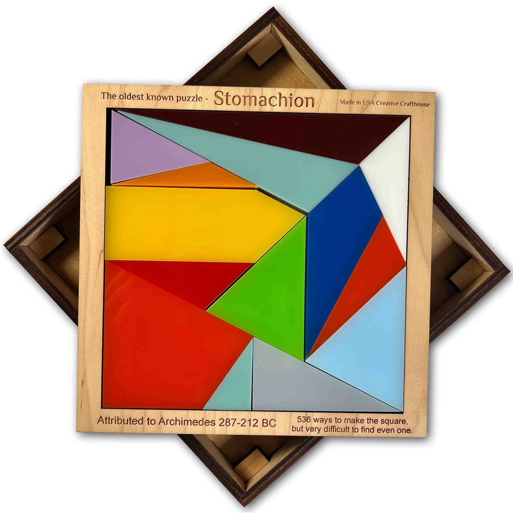 Creative Crafthouse Stomachion Puzzle - Challenge Your Mind with Archimedes' Ancient Tangram of 14 Precision Cut Acrylic Pieces Including 19 Unique Shapes