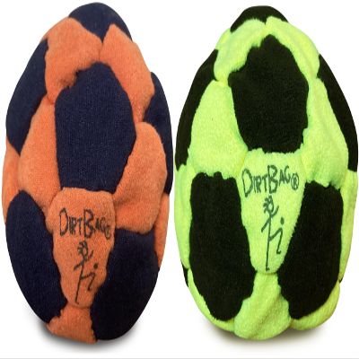 DIRTBAG 32 Panel Footbag 2 Pack, Flying Clipper Original Designed Footbag, Machine Washable, Hand Sewn - Orange/Black Combo