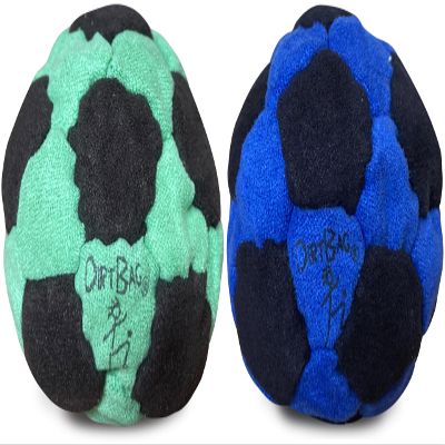 DIRTBAG 32 Panel Footbag 2 Pack, Flying Clipper Original Designed Footbag, Machine Washable, Hand Sewn - Blue/Black Combo