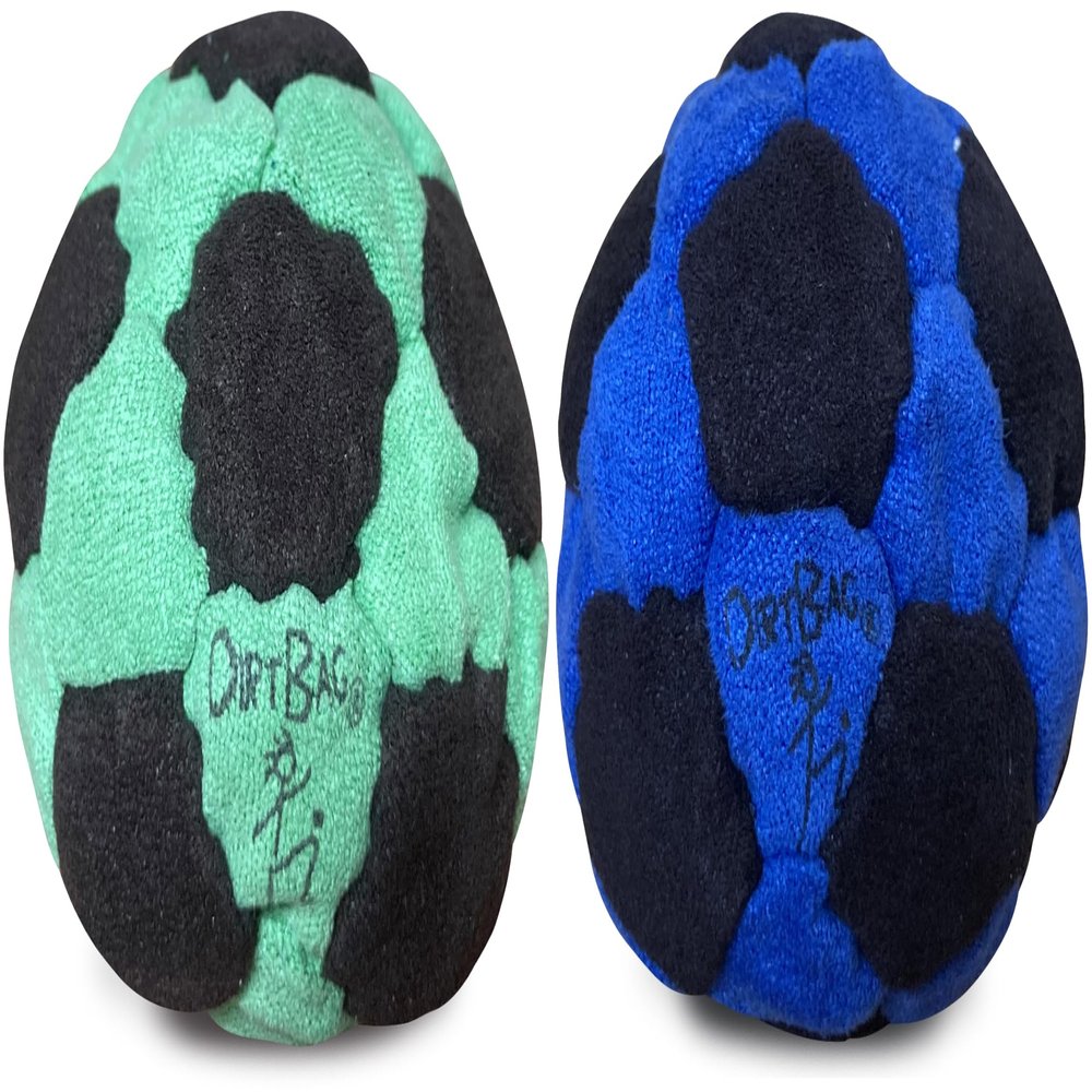 DIRTBAG 32 Panel Footbag 2 Pack, Flying Clipper Original Designed Footbag, Machine Washable, Hand Sewn - Blue/Black Combo