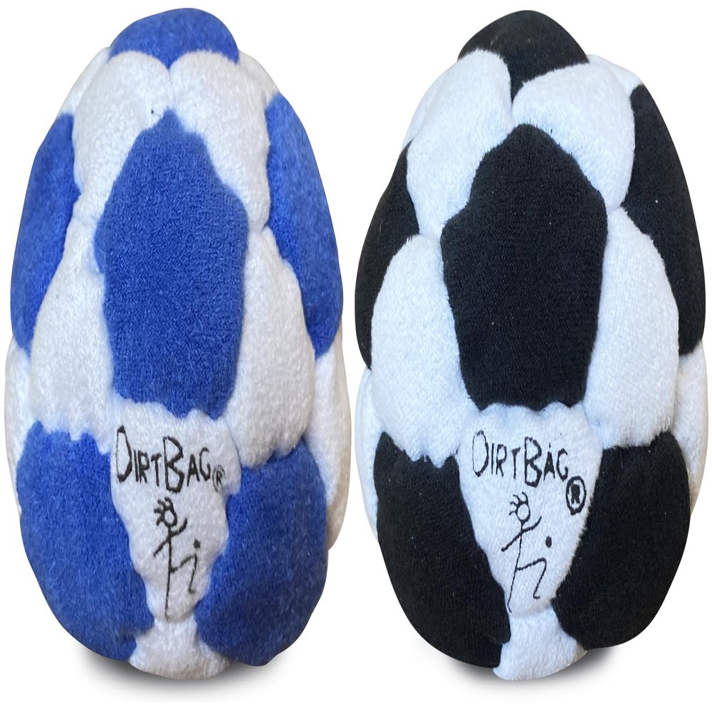 DIRTBAG 32 Panel Footbag 2 Pack, Flying Clipper Original Designed Footbag, Machine Washable, Hand Sewn - Black/White Combo
