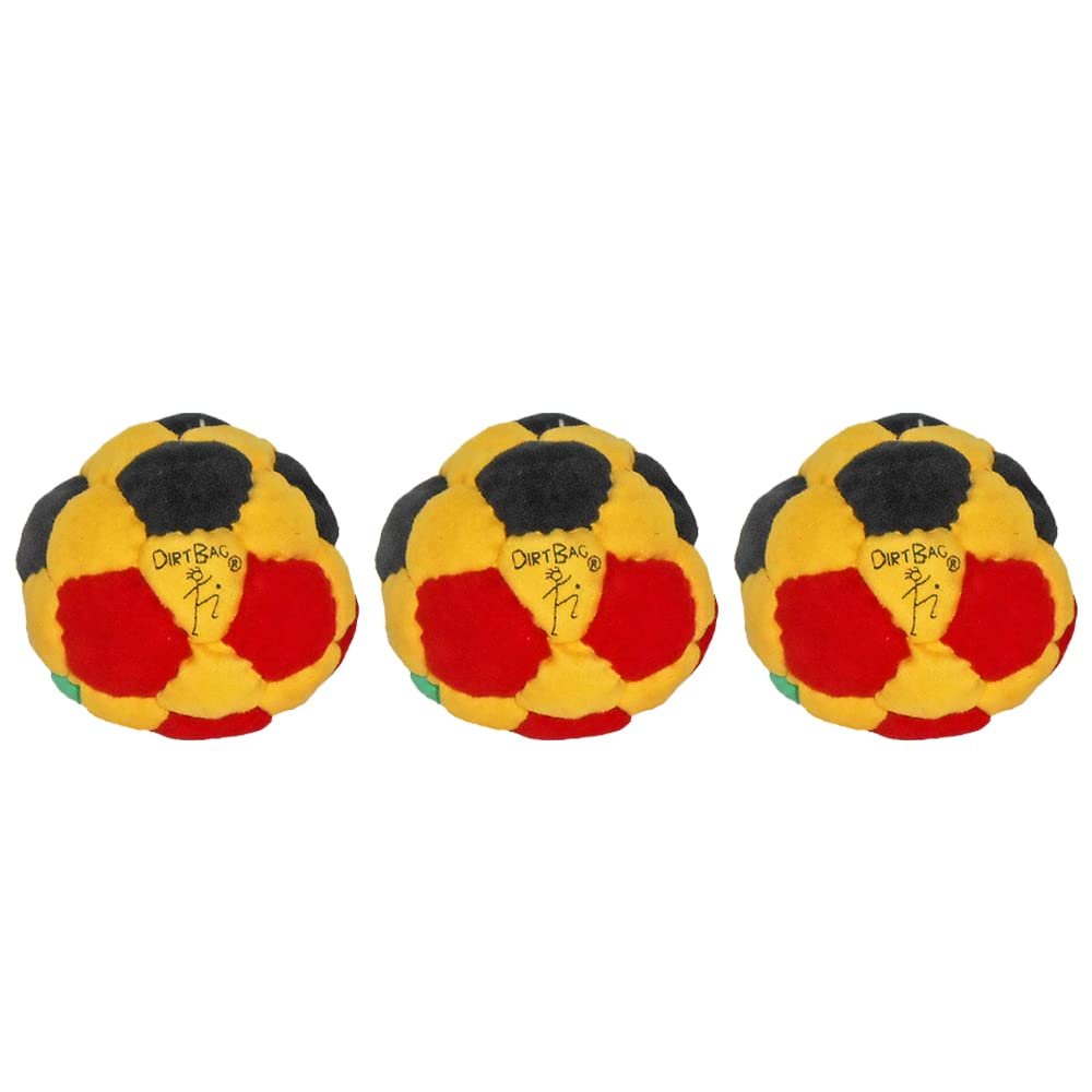 DIRTBAG 32 Special Footbag 3 Pack, Flying Clipper Original Designed Footbag, Machine Washable, Hand Sewn - Red/Yellow/Green/Black Combo.